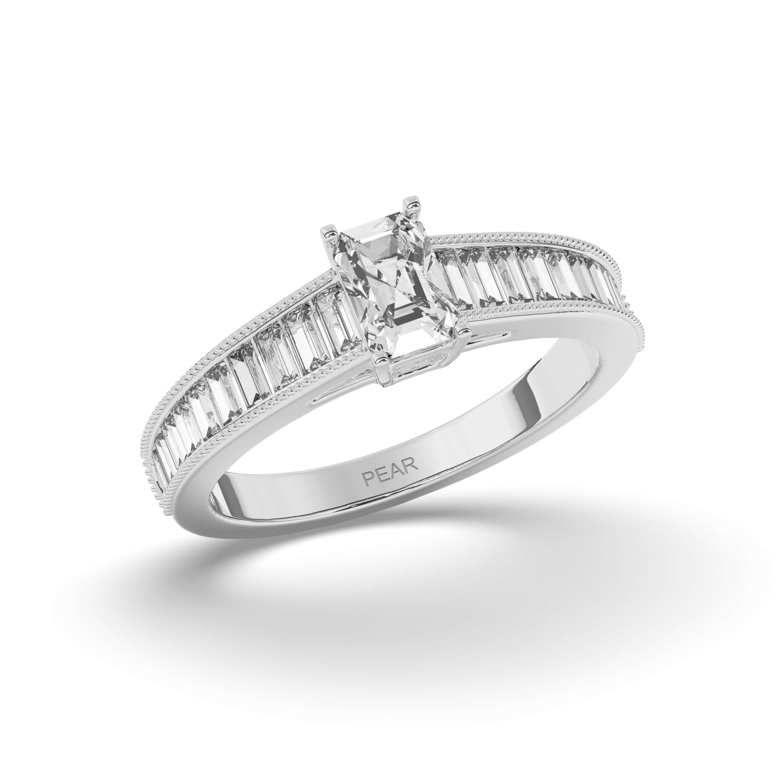 Emerald & Baguette Labgrown Engagement Ring - Pear Jewels